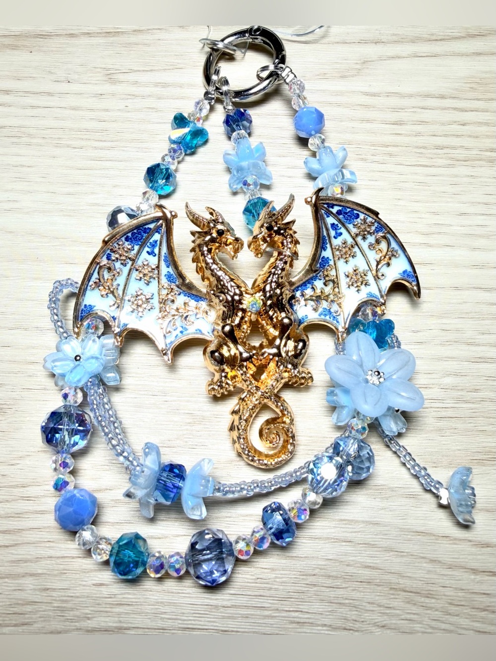 ✨Gold Double Dragon Pendant Accessory Chain with Blue Accents✨